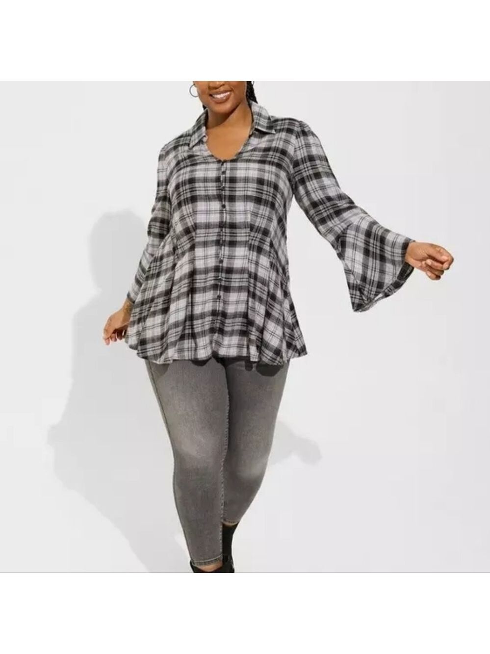 2X • Torrid • Fit & Flare Softest Flannel Acrylic Top With Bell Sleeves & Corset
